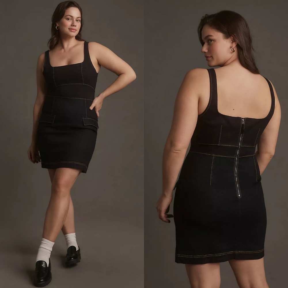 By Anthropologie Sleeveless Square-Neck Slim Knit Mini Dress